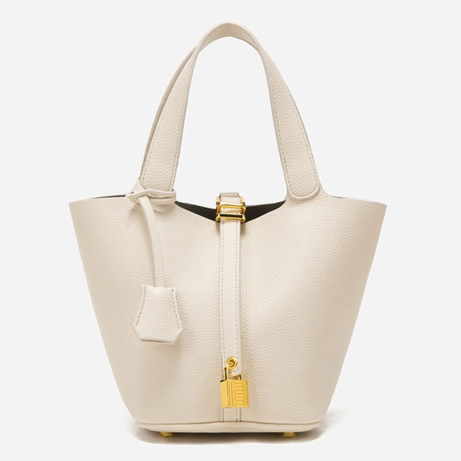 Elegant Textured Leather Bucket Bag with Gold Lock