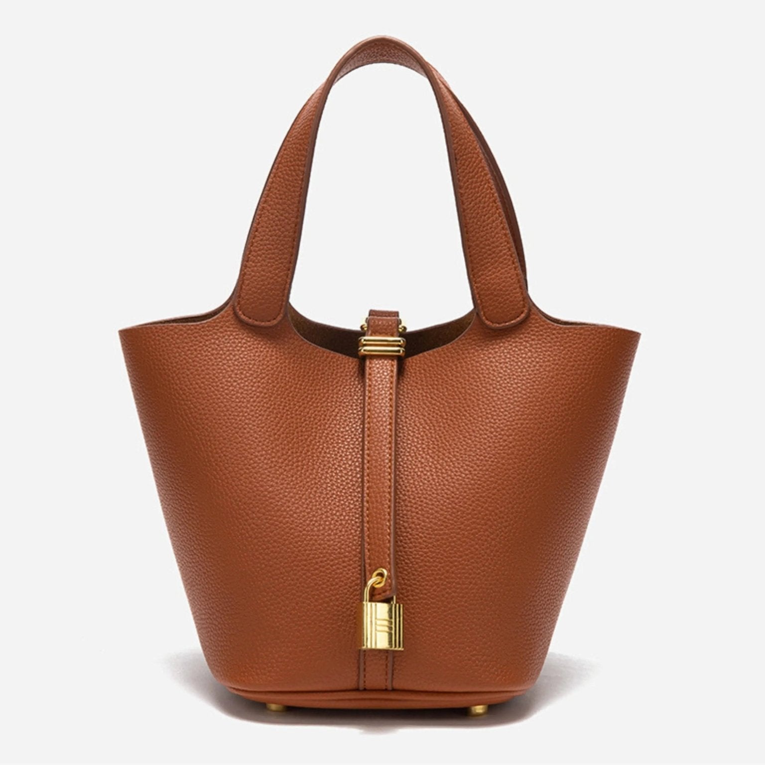 Elegant Textured Leather Bucket Bag with Gold Lock