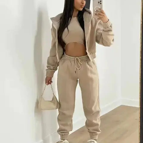 Three-Piece Loungewear Set with Cropped Hoodie, Bralette and Joggers
