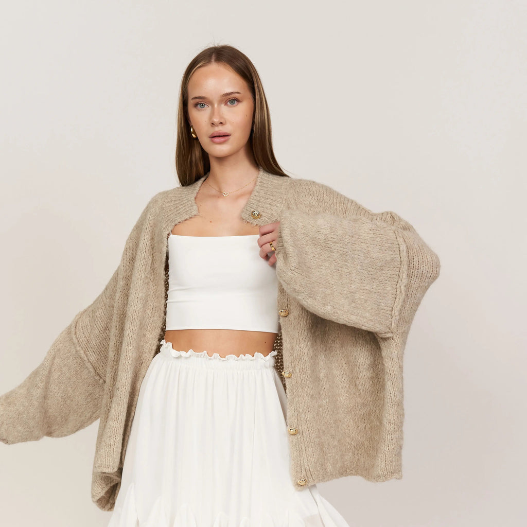 Gold Button Chunky Knit Cardigan