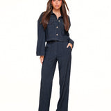 Cropped Denim Jacket in Dark Wash with Contrast Stitching