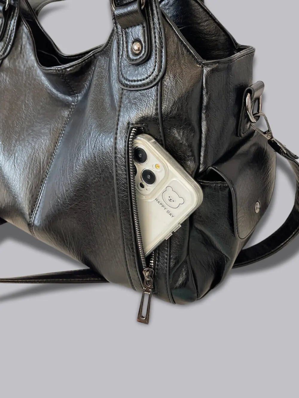 Classic Shoulder Bag with Adjustable Strap and Multiple Compartments