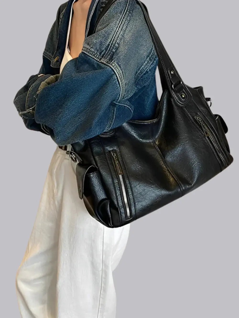 Classic Shoulder Bag with Adjustable Strap and Multiple Compartments