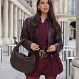 Sleek Faux Leather Zip-Up Jacket with Pointed Collar