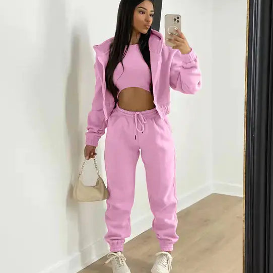 Three-Piece Loungewear Set with Cropped Hoodie, Bralette and Joggers