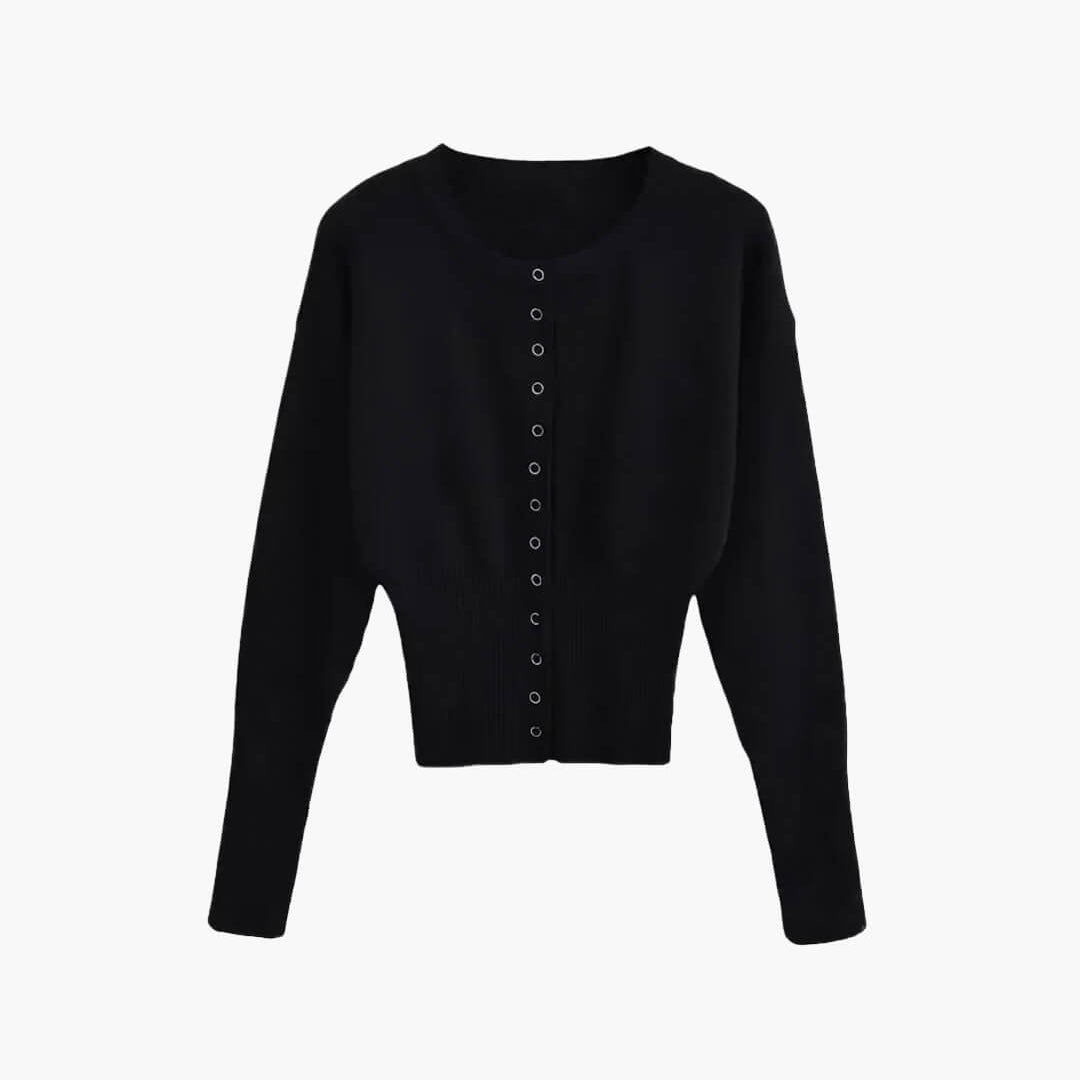 Elegant Button-Up Knit Cardigan with Round Neck