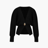 Chic Deep V-Neck Knit Cardigan with Decorative Button
