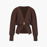 Chic Deep V-Neck Knit Cardigan with Decorative Button