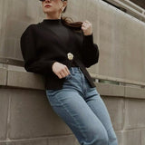 Chic Deep V-Neck Knit Cardigan with Decorative Button