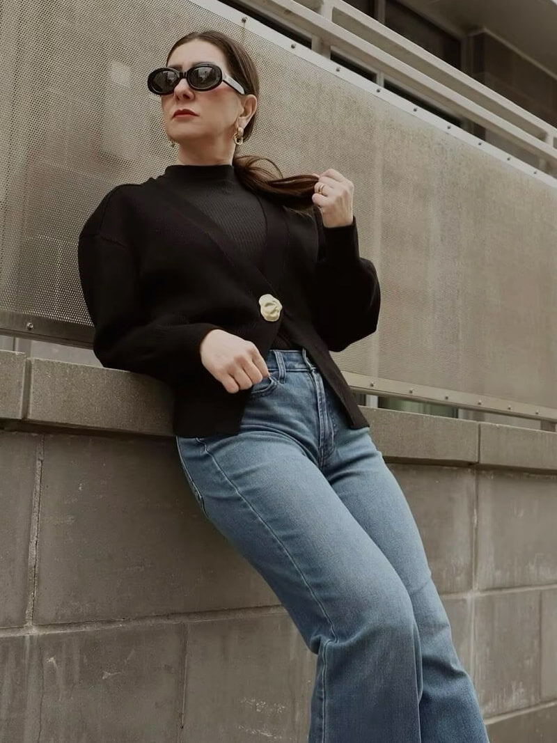 Chic Deep V-Neck Knit Cardigan with Decorative Button