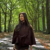 Elegant High Neck Belted Cape Jacket