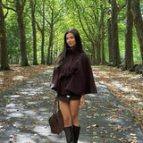 Sophisticated Belted Cape Jacket with High Neck