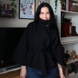 Sophisticated Belted Cape Jacket with High Neck