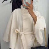 Sophisticated Belted Cape Jacket with High Neck