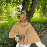 Sophisticated Belted Cape Jacket with High Neck