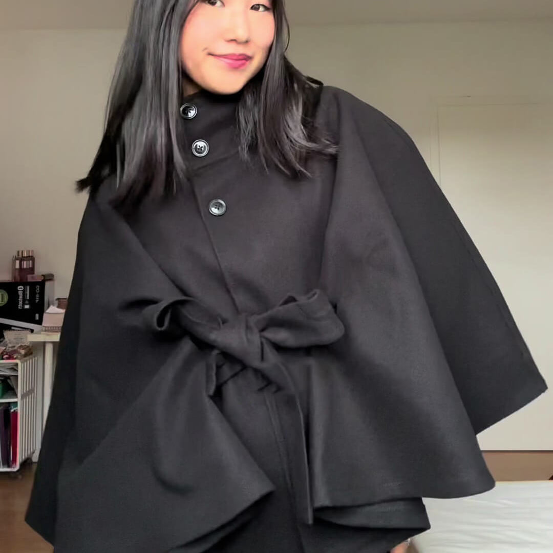 Sophisticated Belted Cape Jacket with High Neck