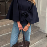 Sophisticated Belted Cape Jacket with High Neck