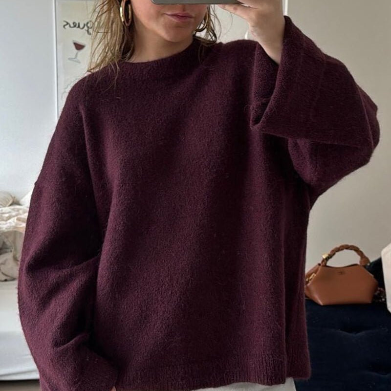 Relaxed Fit Knit Pullover with Round Neck