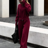 Knitted Zip Jacket and Wide-Leg Trousers Set