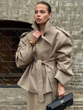 Oversized Fit Trench Coat with Belt and Structured Collar