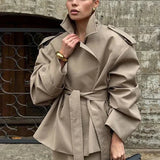 Belted Trench Coat with Oversized Fit and Structured Collar