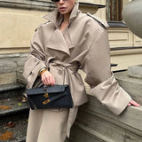 Oversized Belted Trench Coat with Structured Collar