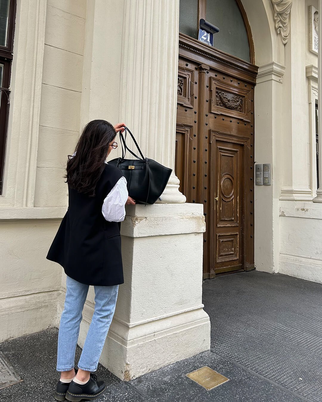 Shopper Bag with Gold-Tone Accents