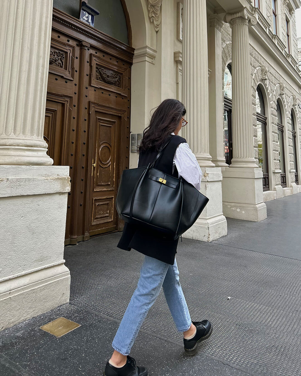 Shopper Bag with Gold-Tone Accents
