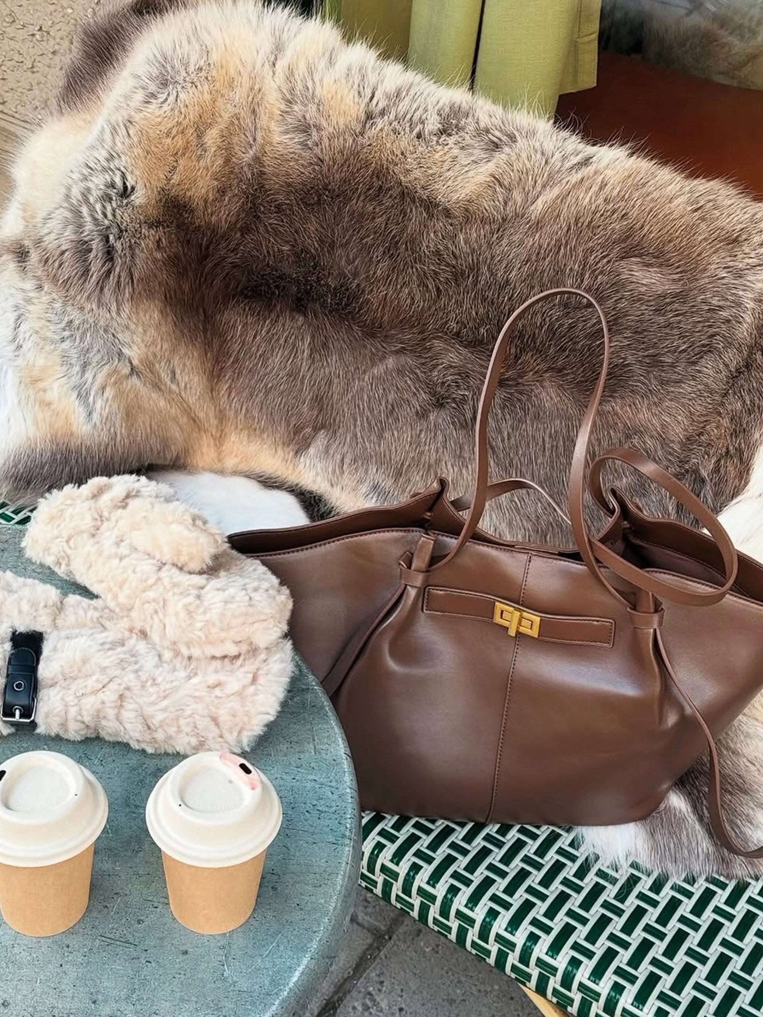 Shopper Bag with Gold-Tone Accents