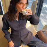 V-Neck Knit Cardigan – Waist-Cinching Lantern Sleeve Sweater