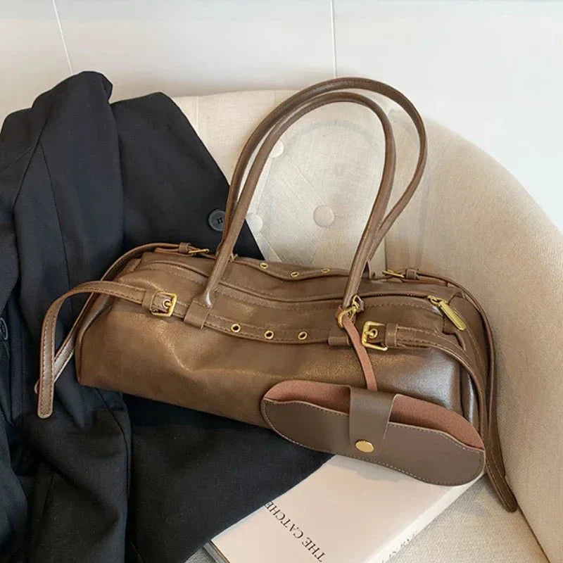 Structured Buckle Shoulder Bag