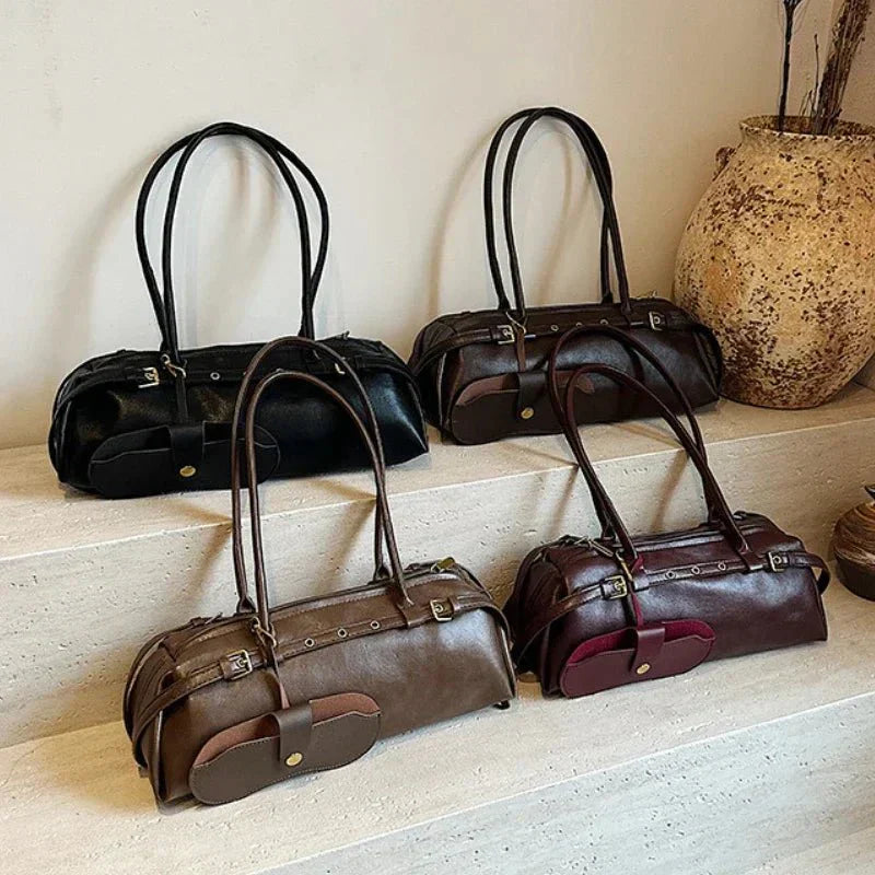 Structured Shoulder Bag with Buckle Accent