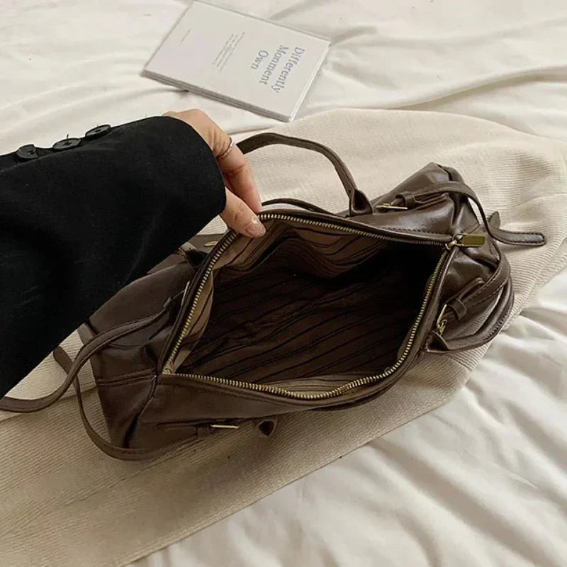 Structured Shoulder Bag with Buckle Accent