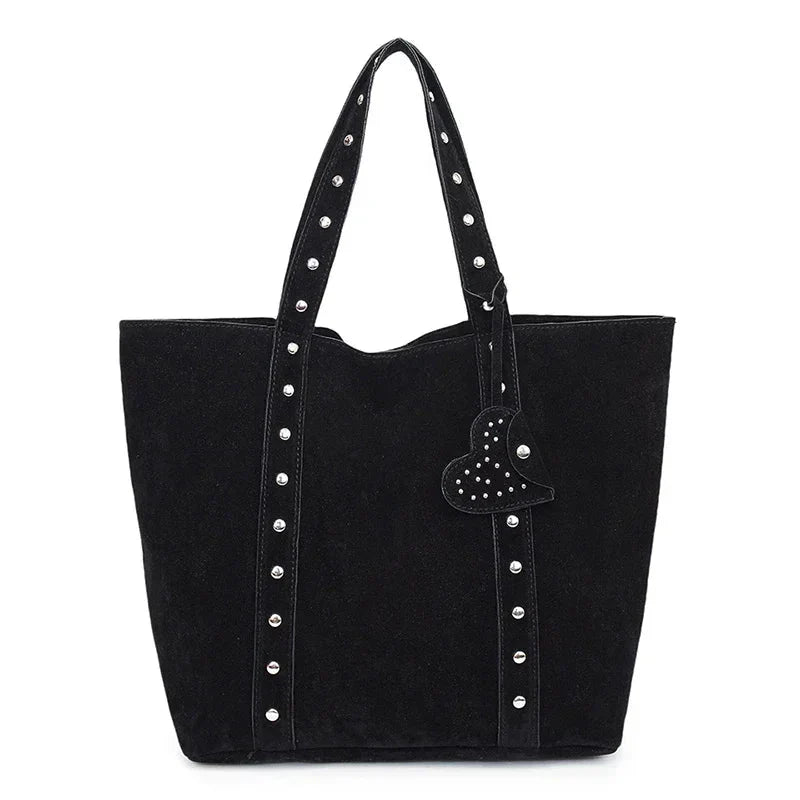 Suede Studded Tote Bag