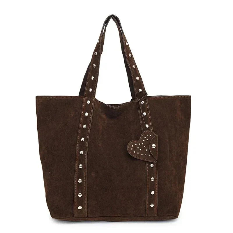 Suede Studded Tote Bag